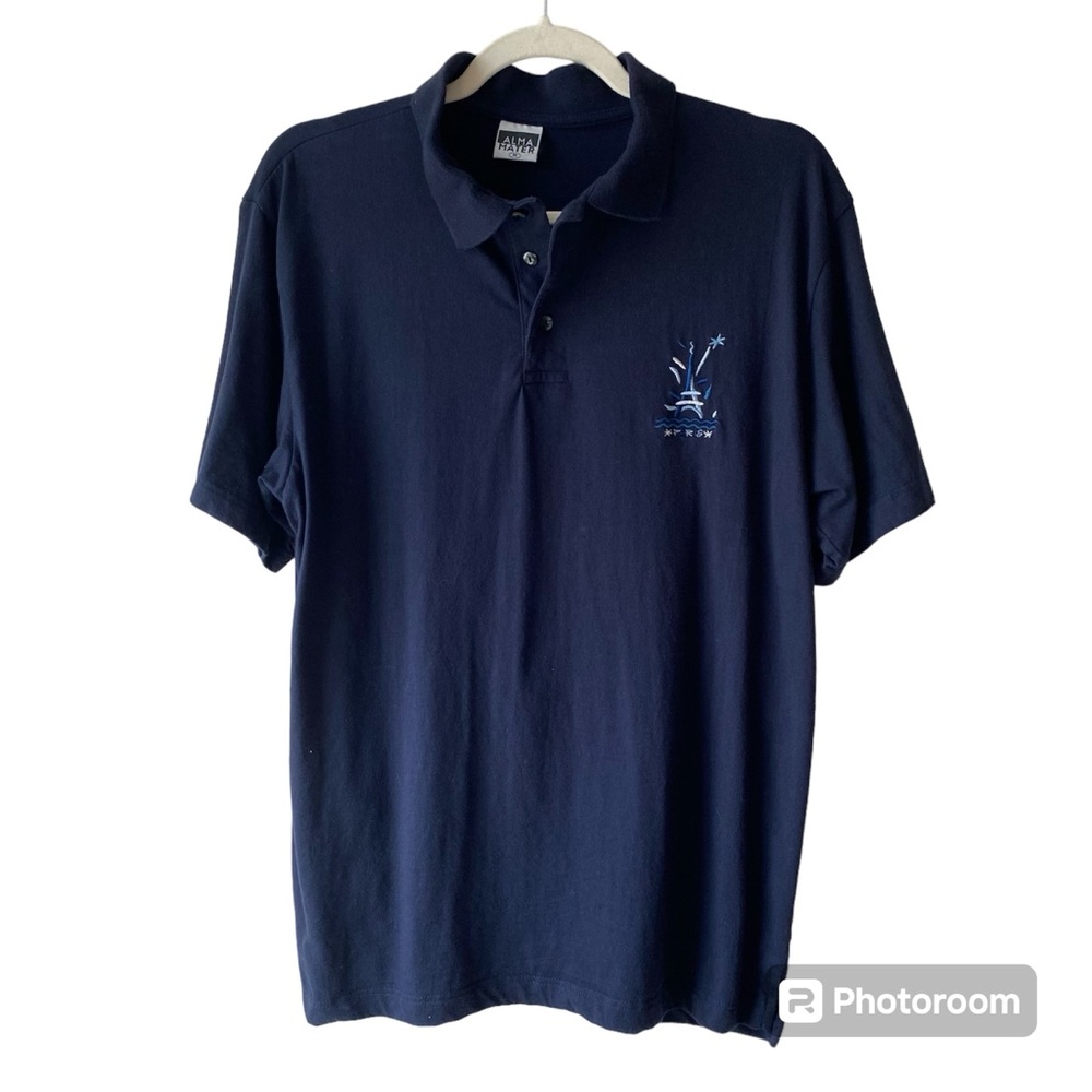 Paris France Eiffel Tower Logo Polo Top Navy Blue Size M